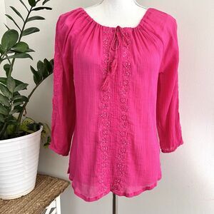 Bohemian Cafe 100% Indian Cotton Hot Pink Lightweight Flowy Soft Blouse ~ Small
